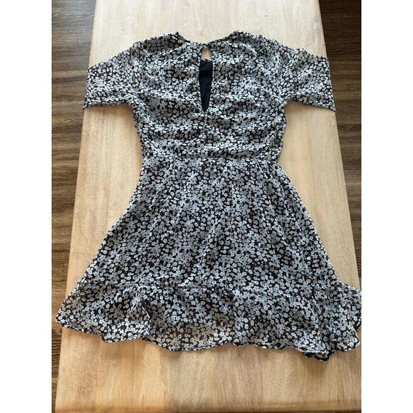 Abercrombie Blue Black Floral Long Sleeve Mini Wrap Dress Size Small - Picture 7 of 7